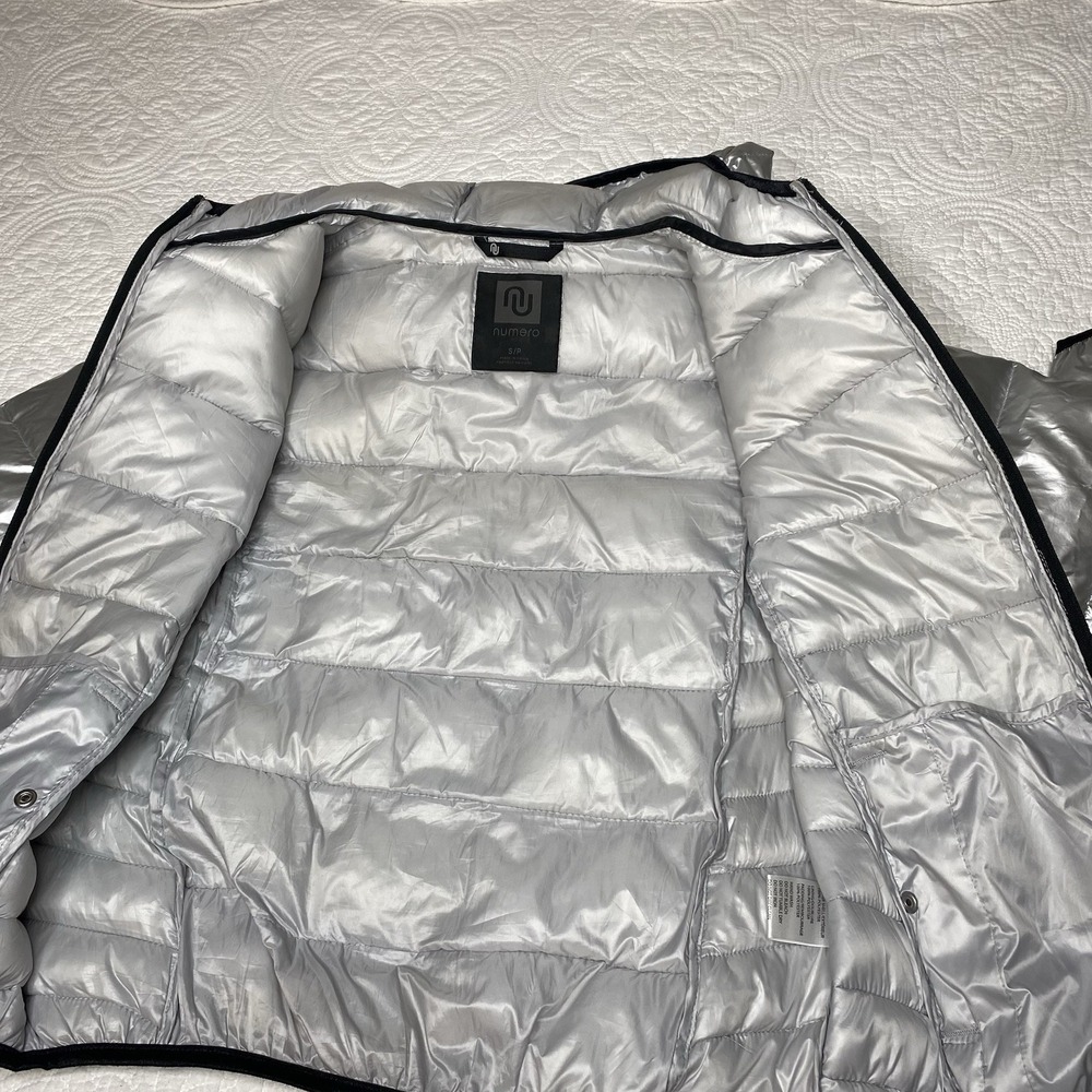 Numero Puffer Jacket Quilted Hooded Packable Metallic Silver Coat Small Petite - Picture 6 of 8